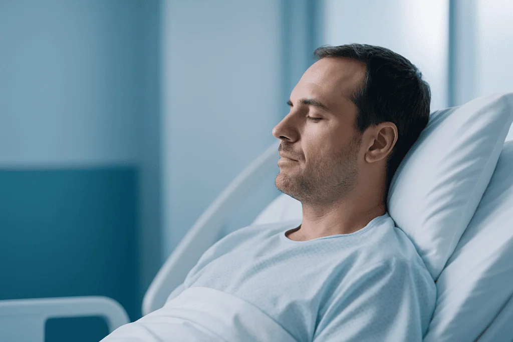 Is Breast Cancer Genetic? What You Need to Know 1 Man resting in hospital bed with eyes closed, medical setting.