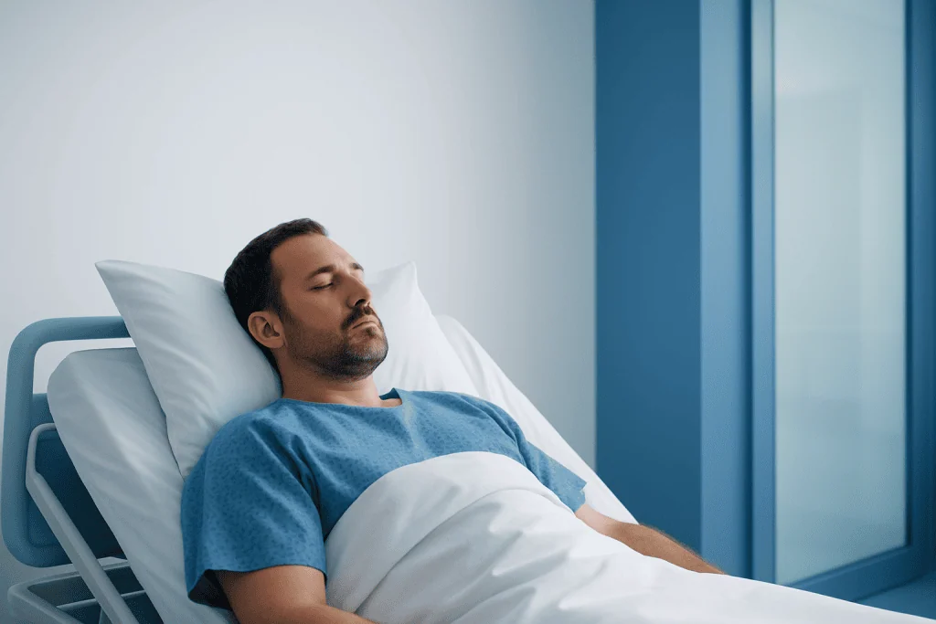 Is Frontotemporal Dementia Hereditary? Bruce Willis’ Diagnosis Explained 1 Male patient resting in hospital bed with eyes closed.