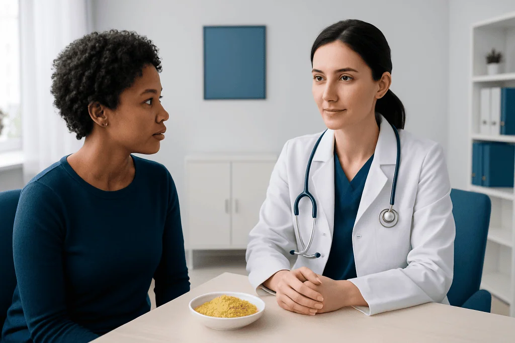 Doctor consulting with a patient in a medical office setting.