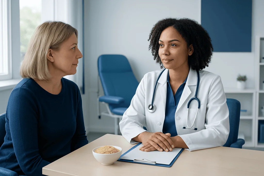 Doctor consulting with a patient in a medical office setting.