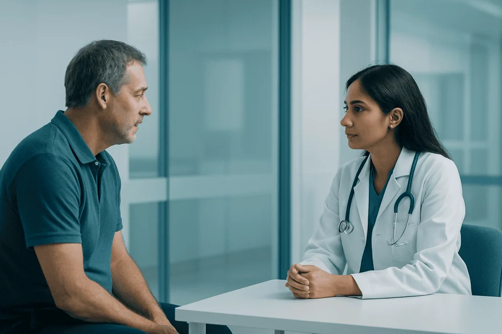 Lee Grant Plastic Surgery and Professional Surgeon Analysis: The Era of Aesthetic Longevity 1 Doctor consulting with a male patient in a modern clinic setting.