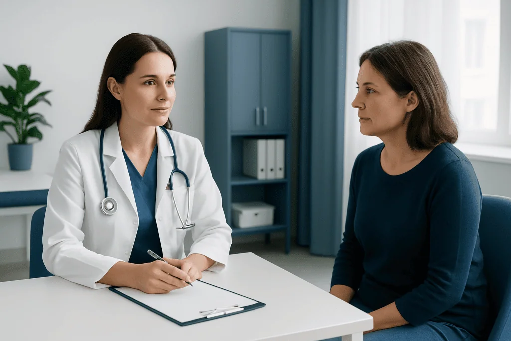 Doctor consulting with a patient in a medical office setting.