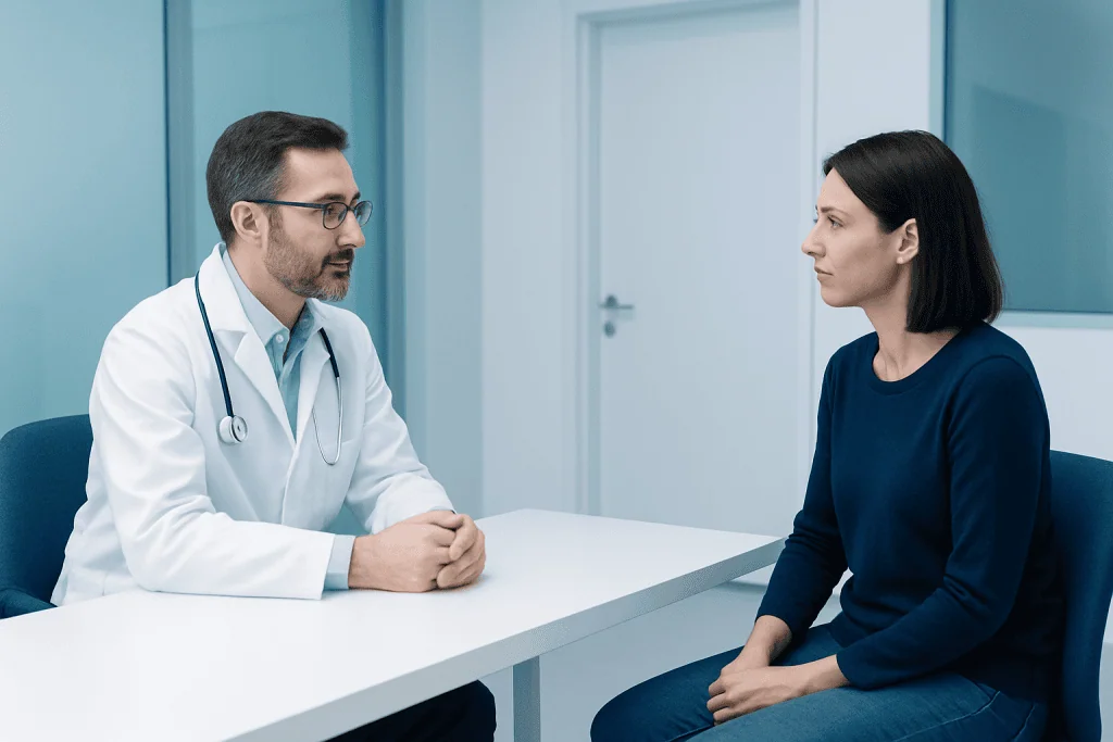 Living with Hashimoto’s: Thyroid Management Tips from Top Celebrities 1 Doctor consulting with female patient in a medical office.