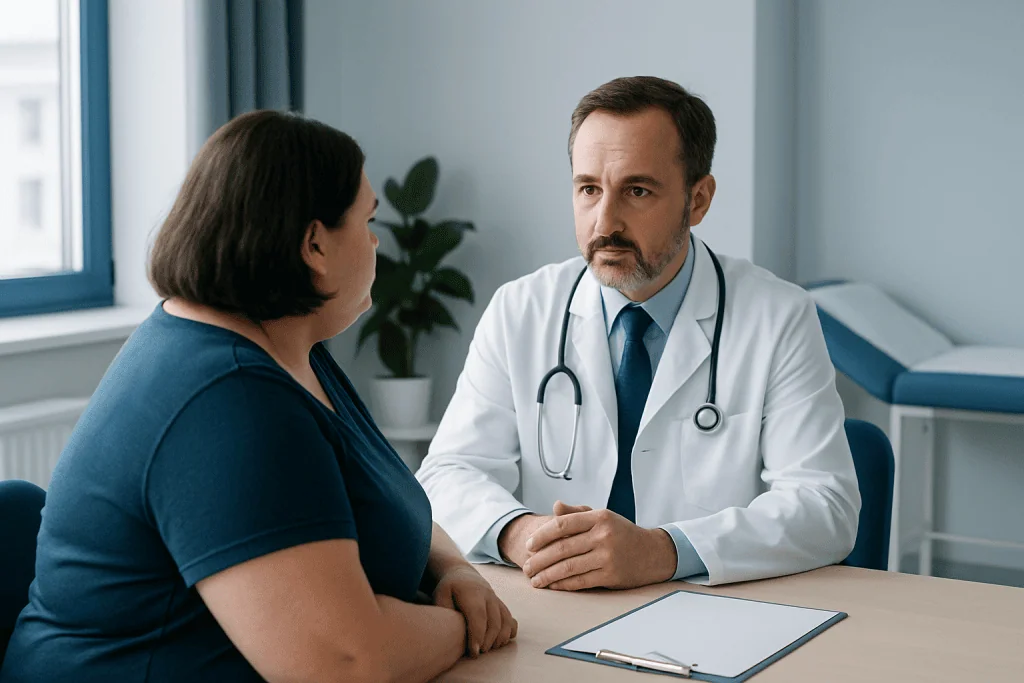 Doctor consulting with a patient in a medical office setting.
