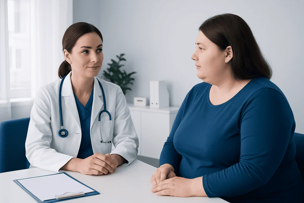 Doctor consulting with a patient in a medical office at Acibadem Hospitals Group.