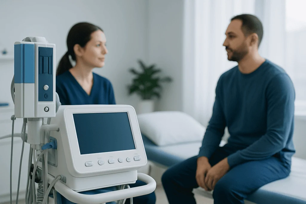 Patient and therapist in a consultation room at Acibadem Hospital.