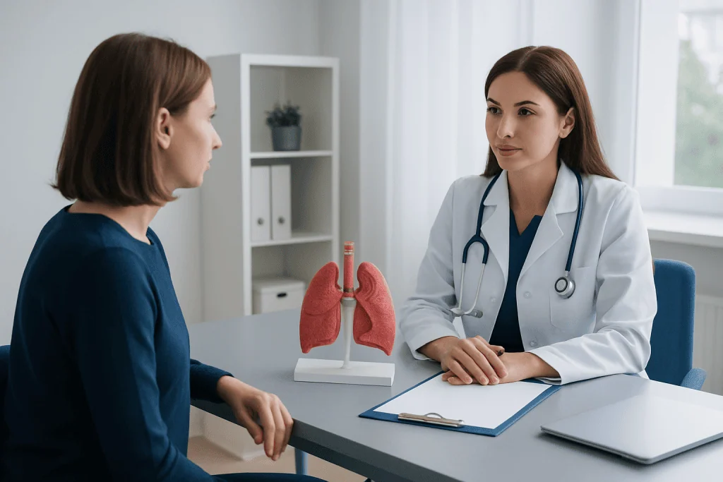 Doctor consulting with patient about lung health and treatment options.