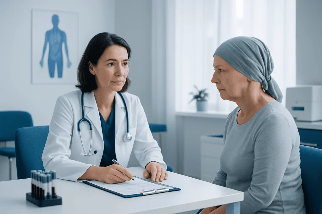 Doctor consulting with a patient in a medical office setting.