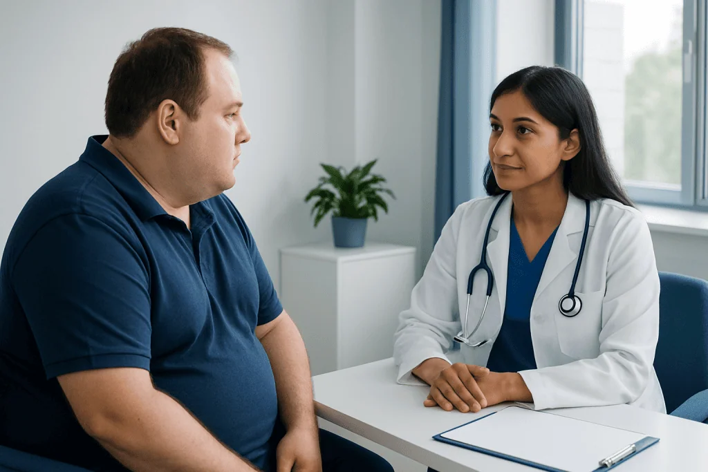 Doctor consulting with a patient in a medical office setting.