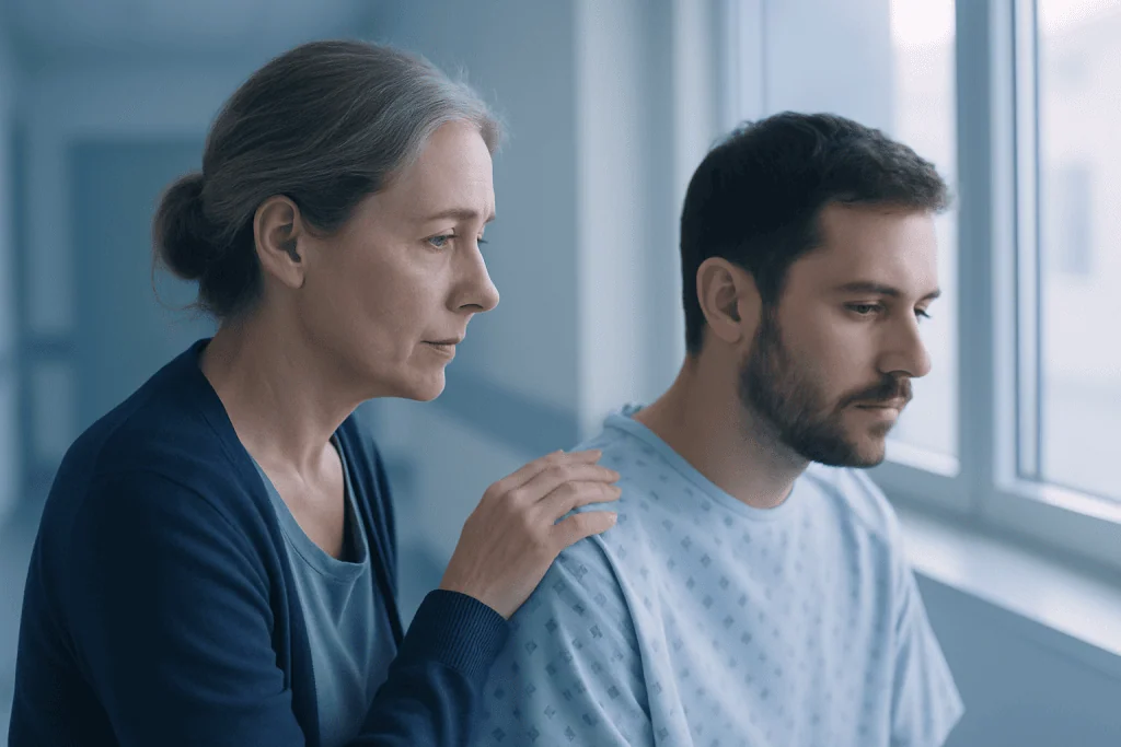 Neonatal Opioid Withdrawal Syndrome 1 Compassionate healthcare professional supporting a patient in a hospital setting.