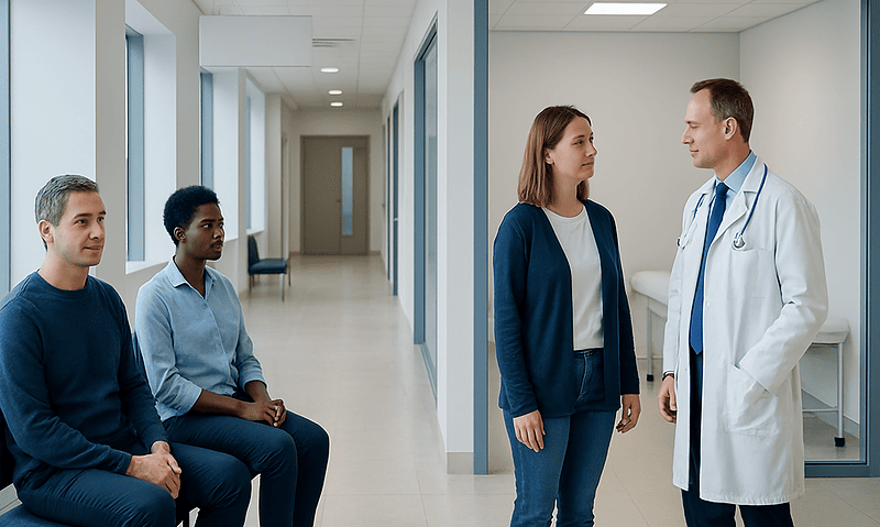 Medical consultation with doctor and patients at Acibadem Hospitals Group.