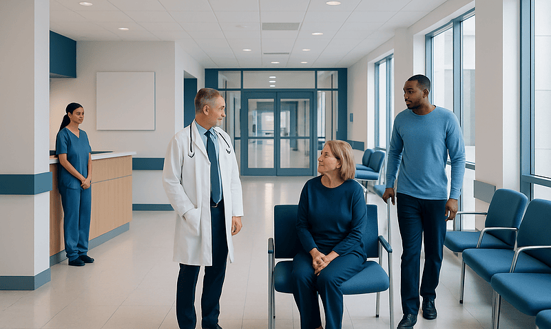 Hip Labral Tear: Groin Pain, MRI Diagnosis, and Arthroscopy Decisions 7 Hospital consultation with doctor and patient in a modern clinic.