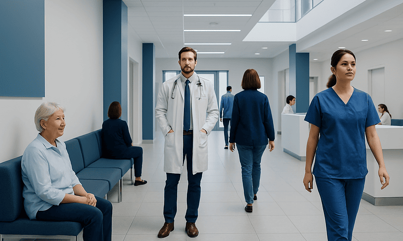 Peripheral Neuropathy: Numbness, Burning Pain, and Nerve Testing 12 Medical staff and patients in a modern hospital corridor.