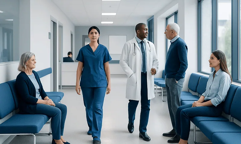 Brain Aneurysm: Rupture Warning Signs, Screening, and Treatment 9 Medical team consulting with patients in hospital corridor.