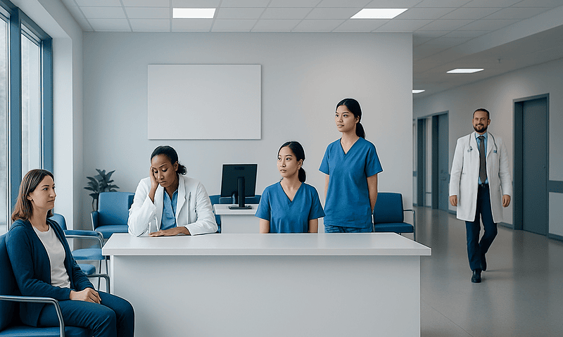 Medical team conducting a patient consultation in a modern hospital.