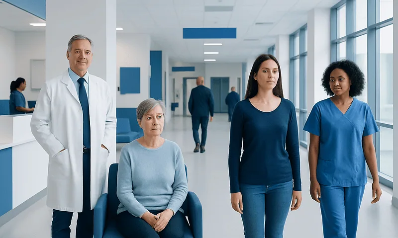 Medical team at Acibadem Hospital with diverse healthcare professionals.