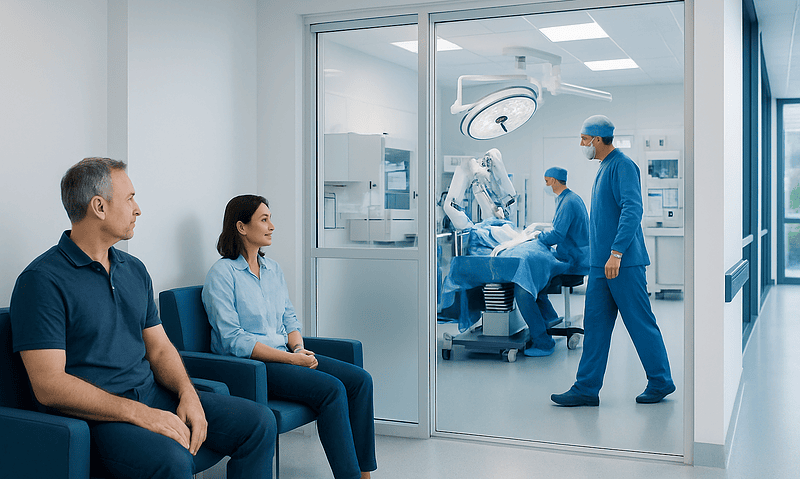 Patients waiting outside a surgical room at Acibadem Hospitals Group.