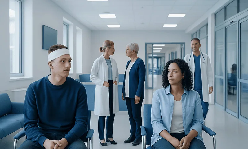 Concussion and Persistent Symptoms: How Neuropsychological Testing Helps 18 Patients waiting in a hospital corridor for neuropsychological testing.