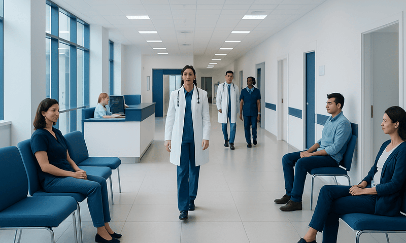 Status Migrainosus: When a Migraine Attack Needs Urgent Care 16 Medical staff and patients in a hospital corridor at Acibadem Hospitals Group.
