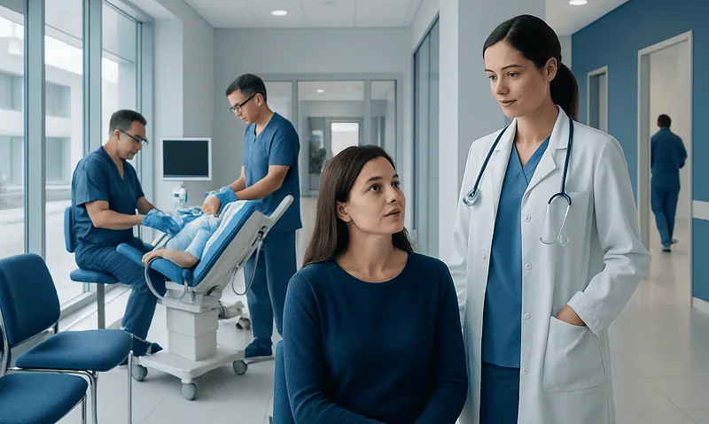 Hysteroscopy Before IVF: When the Uterus Needs Checking 5 Medical consultation in a hospital with doctors and a patient.