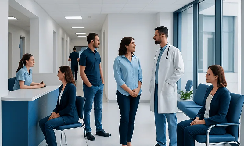 Medical consultation at Acibadem Hospital with doctors and patients.