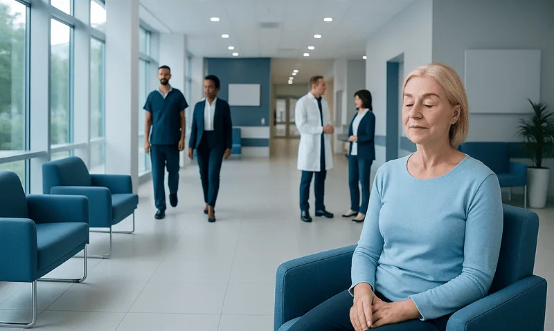 Patient waiting calmly in a hospital corridor at Acibadem Hospitals Group.