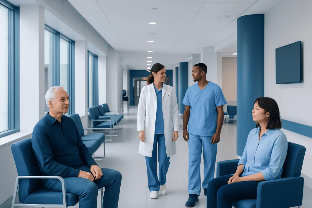 Oculoplastic Surgery: What It Treats and How It Works 1 Medical professionals consulting with a patient in a modern hospital corridor.
