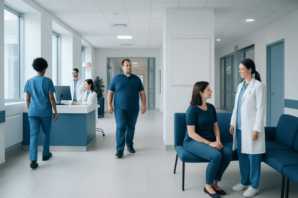 Stomach Reduction Without Surgery: How Non-Surgical Weight Loss Works 1 Patients and medical staff in a modern hospital corridor.
