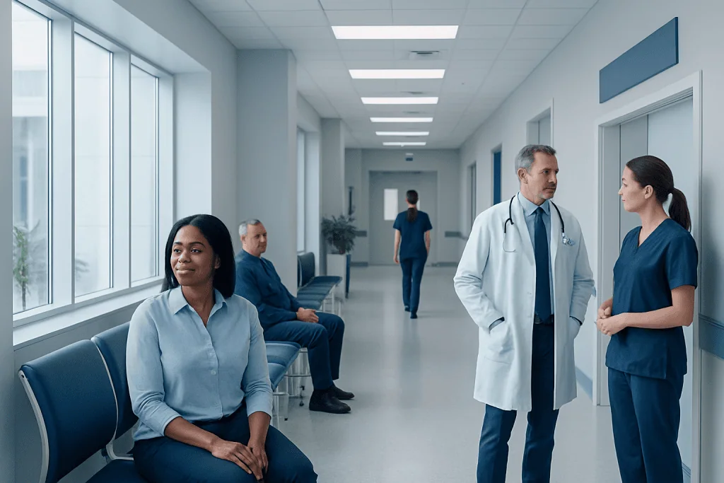 How Doctors Diagnose Blood Disorders Step by Step 1 Patients and medical staff in a hospital corridor at Acibadem Hospitals Group.