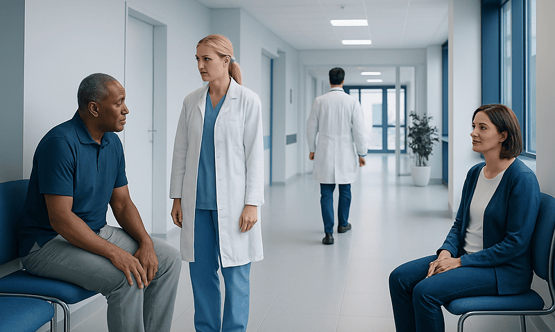 Joint Pain: Common Causes and When to See a Doctor 10 Doctor consulting with patients in a hospital corridor.