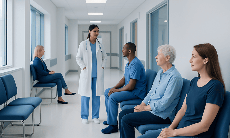 How to Strengthen Bones and Joints Naturally 5 Healthcare professionals consulting patients in a hospital corridor.