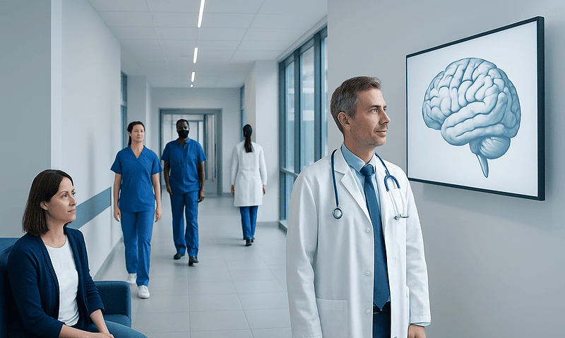 Cerebrum Anatomy: What It Does and How It Works 18 Medical team analyzing brain diagram in hospital corridor.