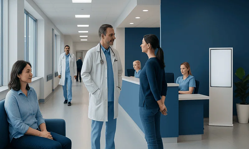 Cerebrum: Function, Structure, and Common Disorders 6 Medical staff and patients in a modern hospital corridor at Acibadem Hospitals Group.