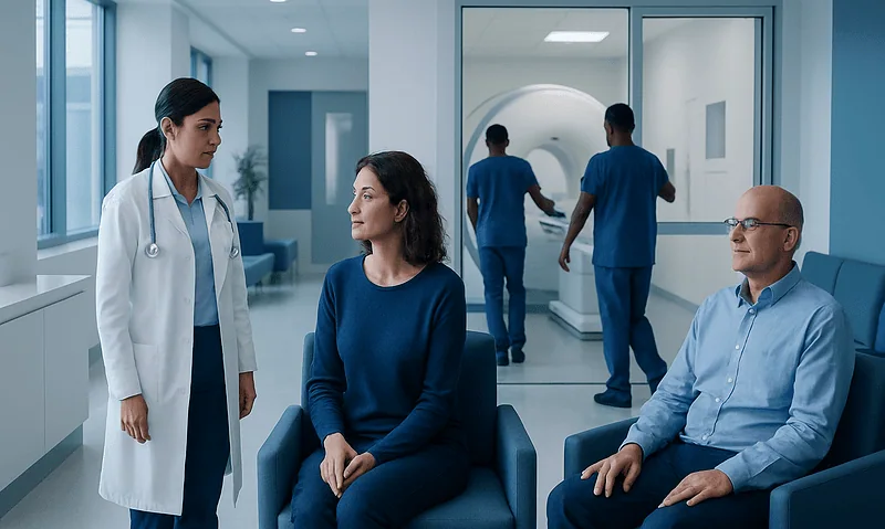 Brain Aneurysm Screening: Who Should Consider Testing? 1 Medical consultation in a hospital with doctors and patients discussing brain health.
