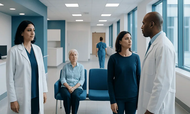 Brain Aneurysm: Causes, Warning Signs, and When Treatment Is Needed 13 Medical team discussing patient care in hospital corridor.