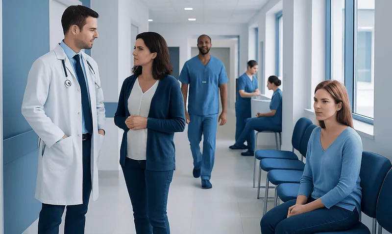 Gastroparesis: Slow Stomach Emptying, Symptoms, and Motility Testing 13 Medical team discussing patient care in hospital corridor.