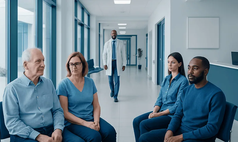 Autonomic Neuropathy and Digestive Symptoms: When Nerves Affect the Gut 8 Medical consultation with diverse patients in hospital corridor.