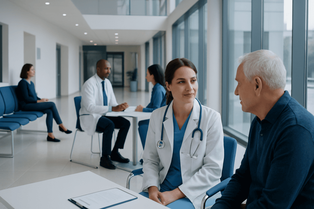Second Opinion in Healthcare: When It Is Worth Getting One 1 Doctor consulting with patient in modern hospital corridor.
