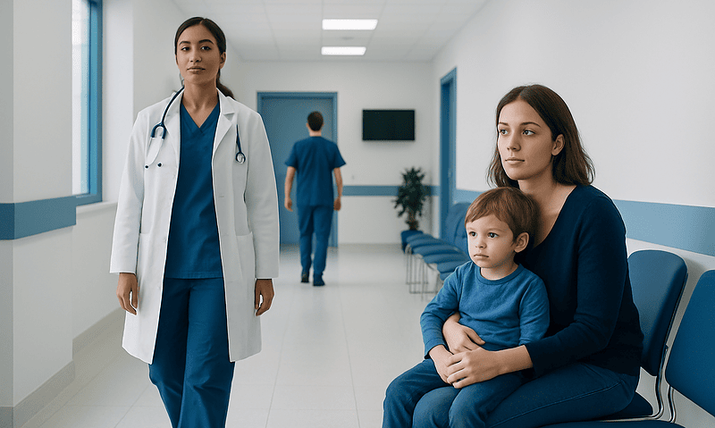 Early Signs of Developmental Delay in Children 14 Child and mother waiting in hospital corridor for developmental assessment.