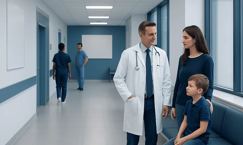 How Pediatric Conditions Are Diagnosed 12 Pediatric consultation at Acibadem Hospital with doctor and young patient.