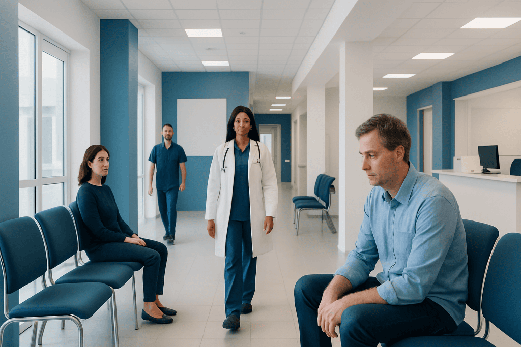Alcohol Withdrawal Symptoms: Early Signs and When to Seek Help 1 Medical professionals and patients in a hospital waiting area.