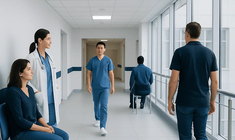 Uterine Polyps: Symptoms, Diagnosis, and Treatment Options 3 Medical team in hospital corridor preparing for patient care.