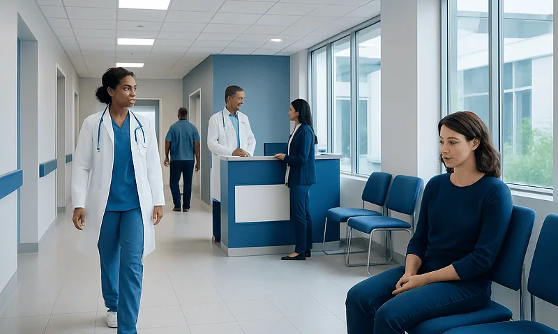 Heavy Periods: Self-Care, Treatment Options, and When Surgery Is Considered 10 Hospital corridor with medical staff and patient in a modern healthcare facility.