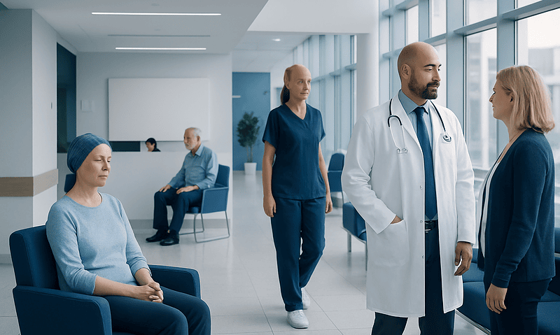 Oncology Care in Turkey: What International Patients Should Know 8 Medical consultation in a modern hospital with doctors and patients.