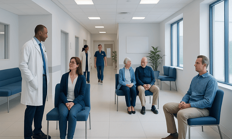 When a Second Opinion in Cancer Care Is Worth Getting 14 Patients waiting in a hospital corridor for medical consultation.