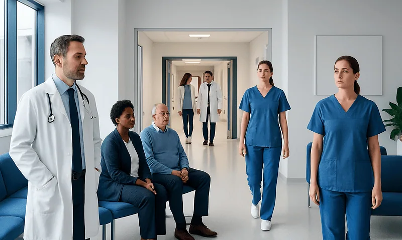 What Is a Heart Murmur? Innocent Sounds vs Valve Disease 11 Medical team and patients in hospital corridor at Acibadem Hospitals Group.