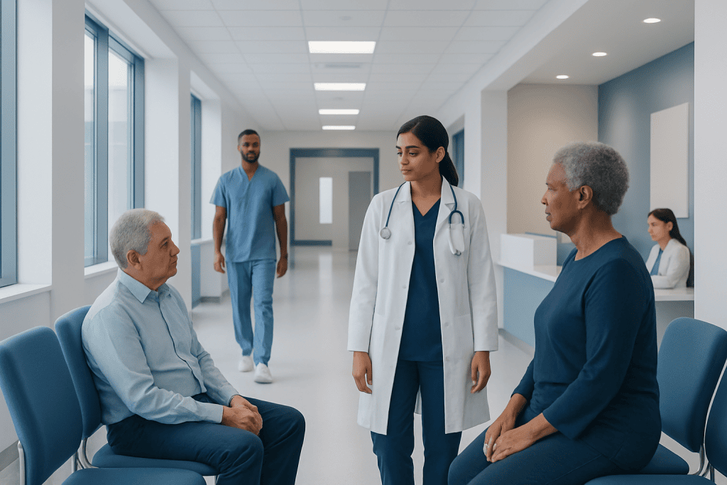 Congestive Heart Failure: Symptoms, Causes, and Daily Management 1 Doctor consulting with elderly patients in hospital corridor.