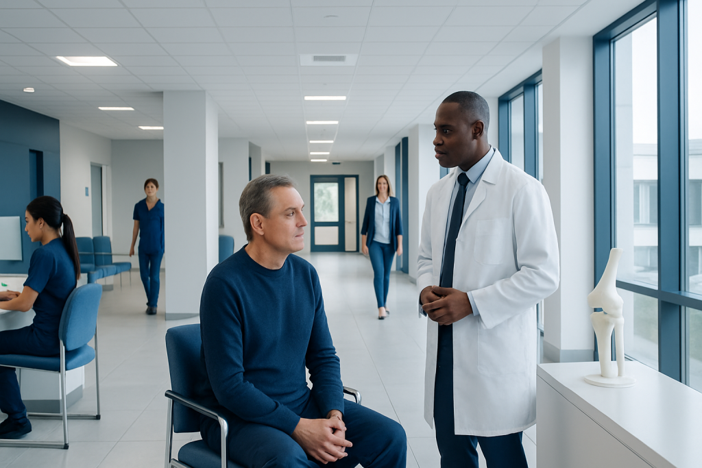 Second Opinion for Orthopedic Surgery: When It Helps 1 Doctor consulting with patient in modern hospital corridor.