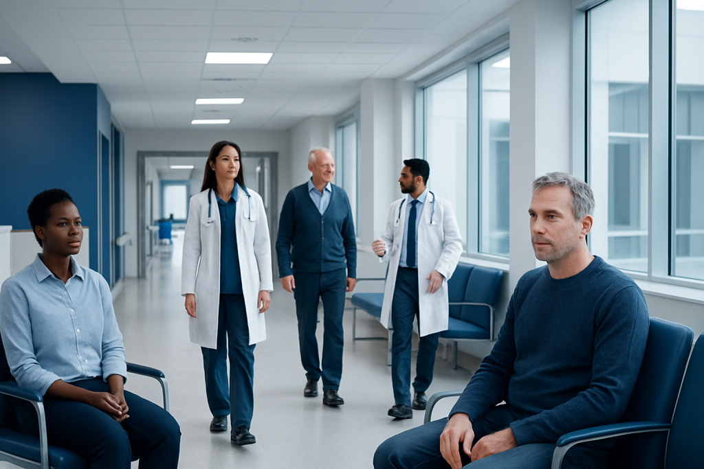 Disorders of the Blood: Which Symptoms Suggest a Serious Problem? 1 Patients and doctors in a hospital corridor during a consultation.