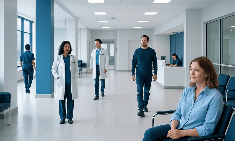 What Causes Brain Fog? Everyday Triggers and Medical Reasons 13 Medical professionals and patient in a hospital corridor.